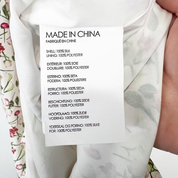 Club Monaco 100% silk midi dress floral rose pattern white pink Size 6 - Picture 5 of 10